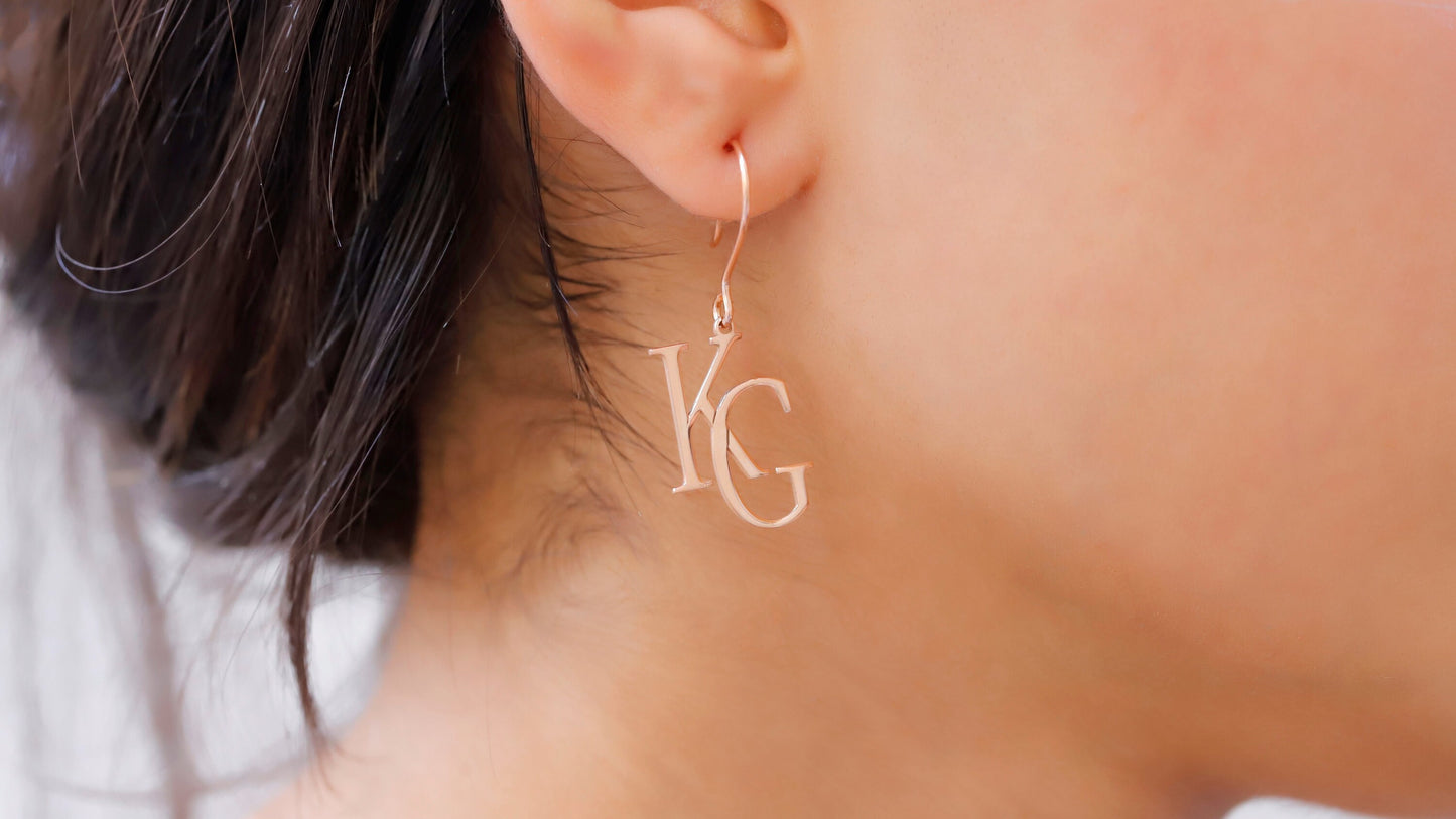 Personalized Two Letters Earrings Dangle, Dainty Letter Earrings, Dangle Earrings Women, Custom Design Earrings, Personalized Gift for Women