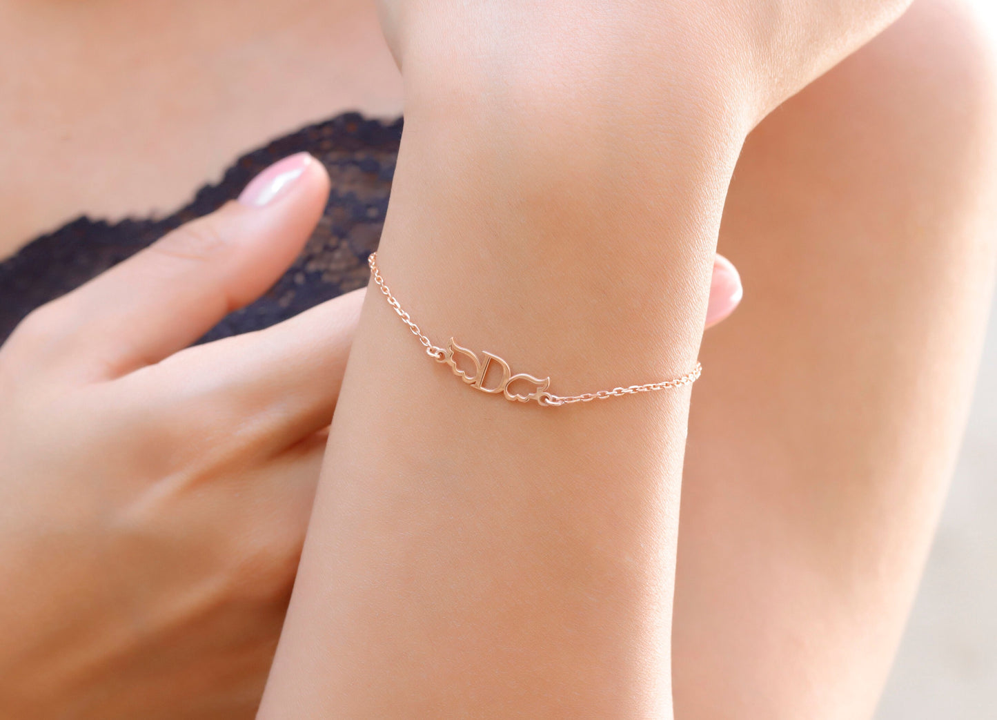Angel Wing with Initial Bracelet
