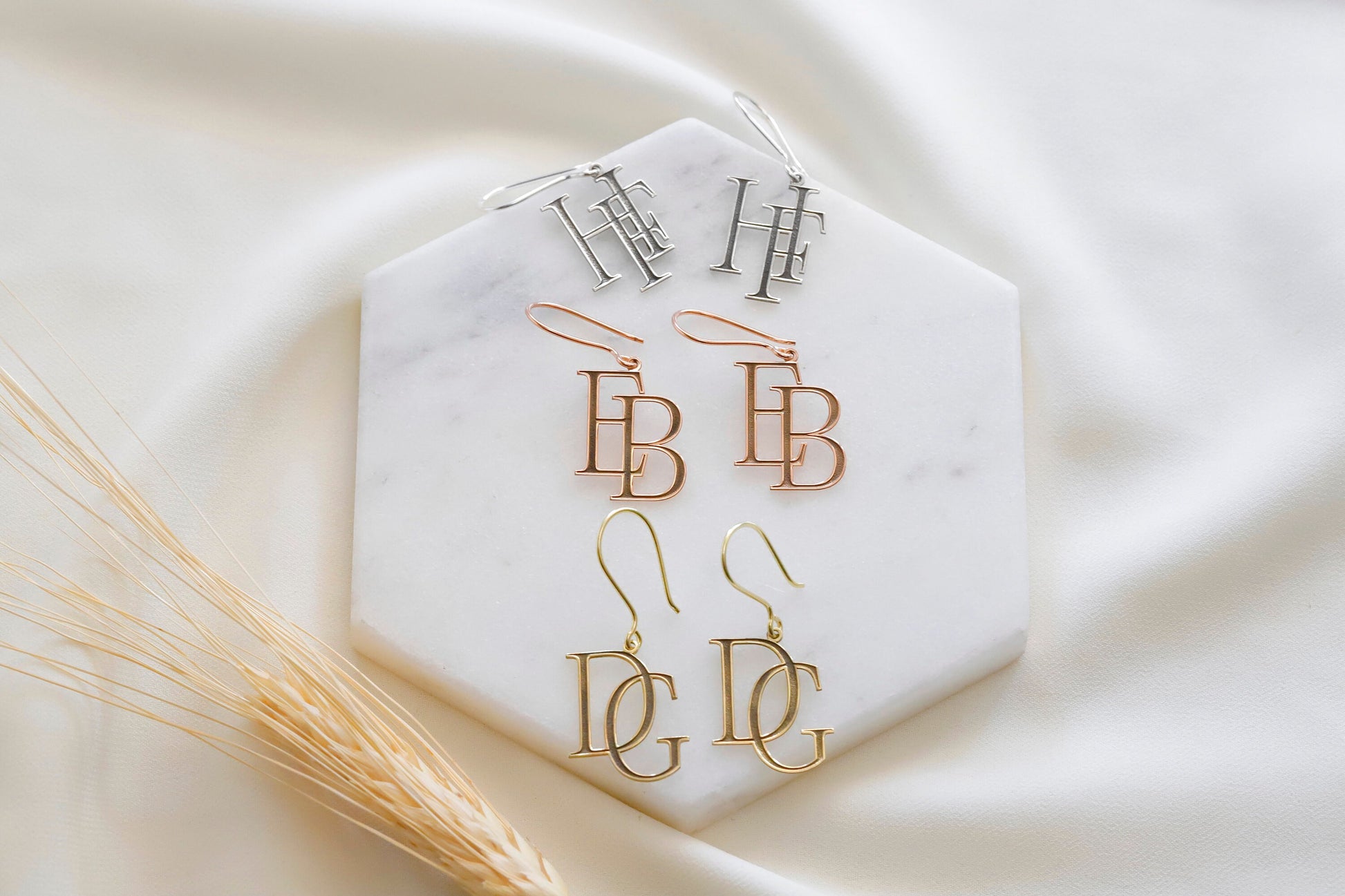 Two Design Initial Dangle Earrings by NecklaceDreamWorld • Monogram Unique Design Letter Earrings • Personalized Gifts - silvergoldandrose