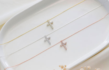 14K Gold Filled Diamond Cross Necklace • Christian Cross Pendant • Diamond CZ Cross Necklace • Cross, Religious Jewelry • Baptism Gifts - silvergoldandrose