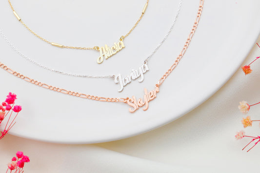 Name Necklace - Dazzling with Intermittent Pipe or Figaro Chain