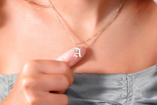 Figaro Chain with Old English Font Initial Necklace for Him and Her• Personalized Letter Jewelry  • Custom Gothic Necklace • Perfect Gifts - silvergoldandrose