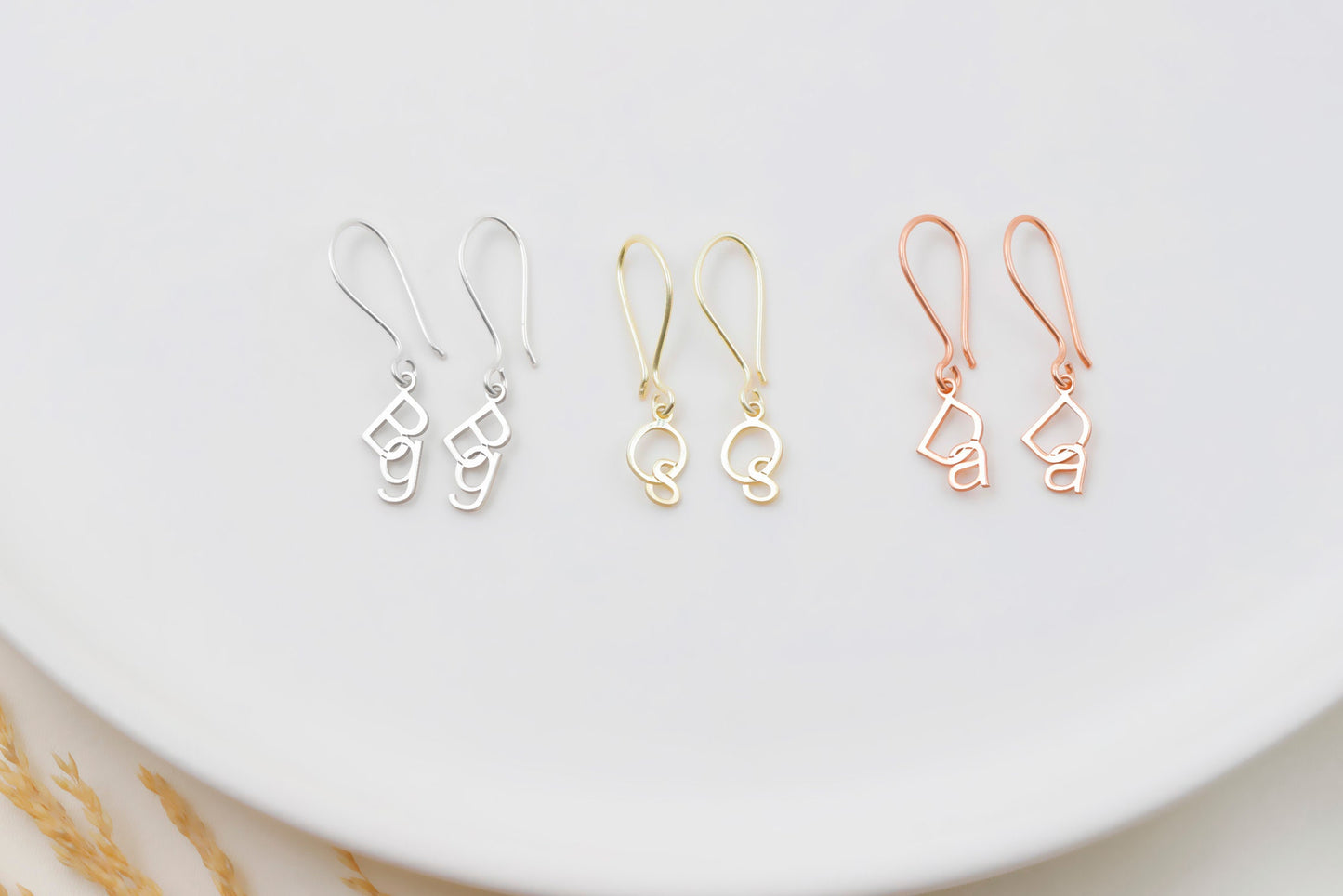 Customized Two Letters Interlocking Dangle Earrings by MinimalistGoldDesign, Personalized Gifts