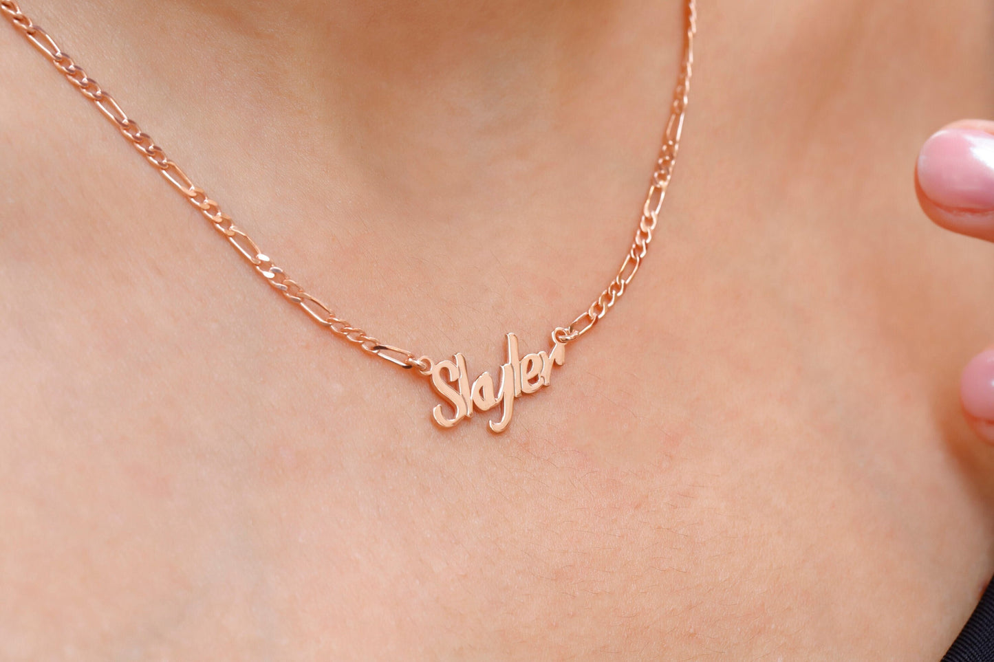 Name Necklace - Dazzling with Intermittent Pipe or Figaro Chain