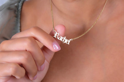 Gothic Old English Name Necklace with Curb Chain in 925 Sterling Silver