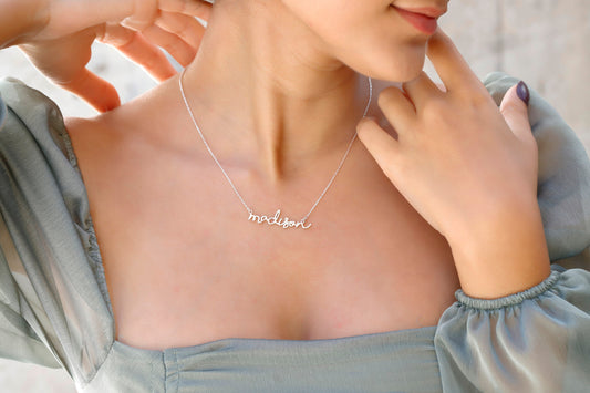Handwritten Signature Name Necklace • Personalized Name Jewelry • Baby Name Font Necklace in Sterling Silver • Handmade Gifts for Christmas - silvergoldandrose