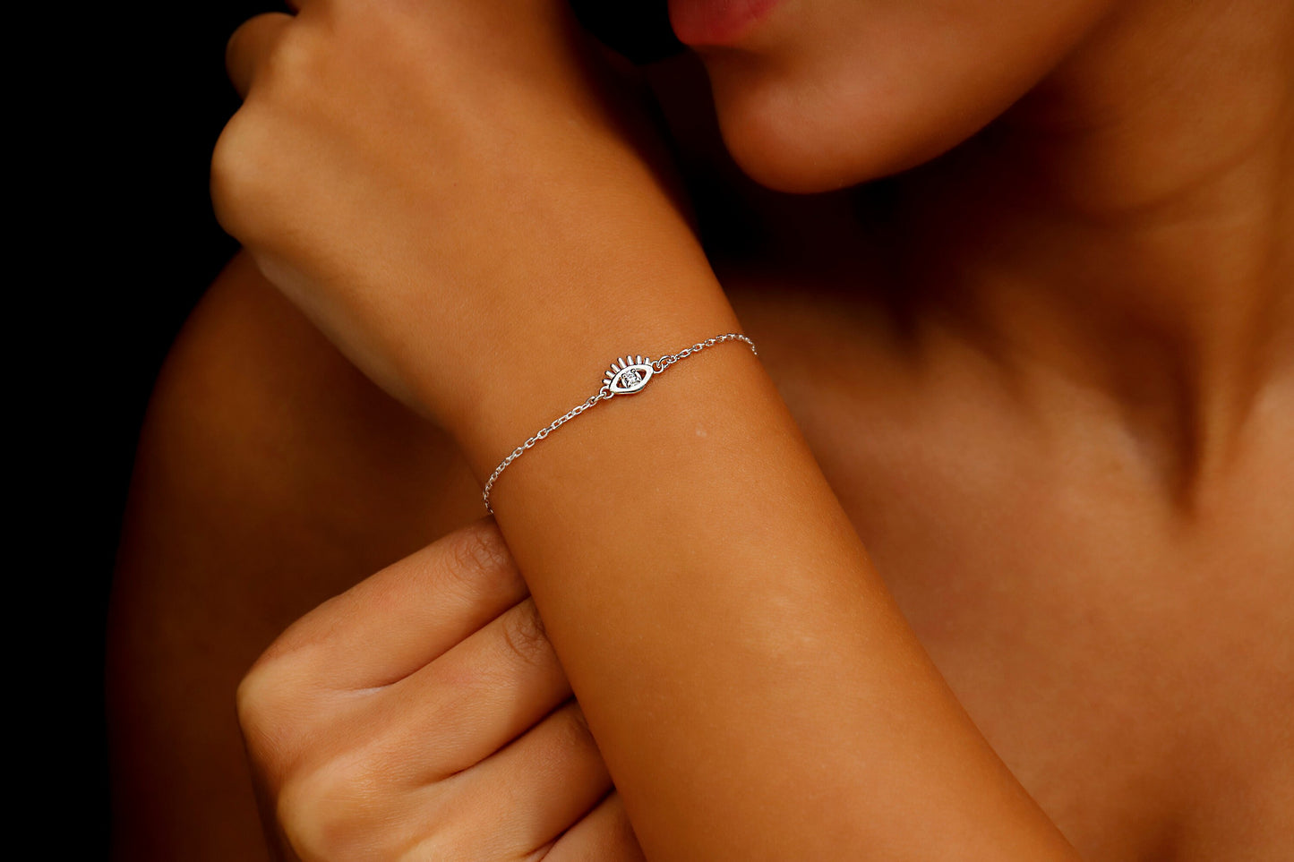 Pave Diamond Evil Eye Charm Bracelet by NecklaceDreamWorld | 14K Diamond Third Eye Bracelet | Protection Bracelet - silvergoldandrose