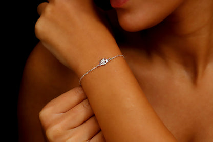 Pave Diamond Evil Eye Charm Bracelet by NecklaceDreamWorld | 14K Diamond Third Eye Bracelet | Protection Bracelet - silvergoldandrose