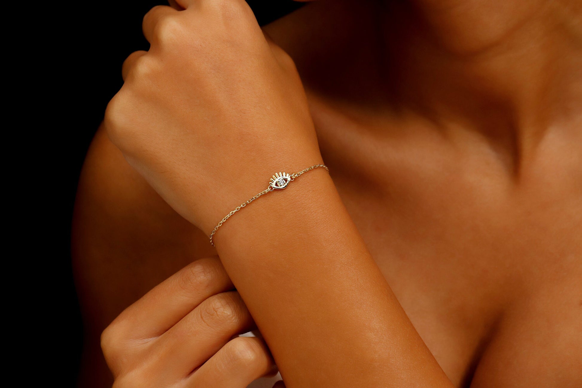 Pave Diamond Evil Eye Charm Bracelet by NecklaceDreamWorld | 14K Diamond Third Eye Bracelet | Protection Bracelet - silvergoldandrose