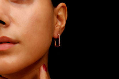 Link Huggie Rectangle Hoop Earrings | Modern Minimalist Oblong Geometric Hoop Earrings by NecklaceDreamWorld - silvergoldandrose