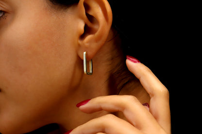 Link Huggie Rectangle Hoop Earrings | Modern Minimalist Oblong Geometric Hoop Earrings by NecklaceDreamWorld - silvergoldandrose