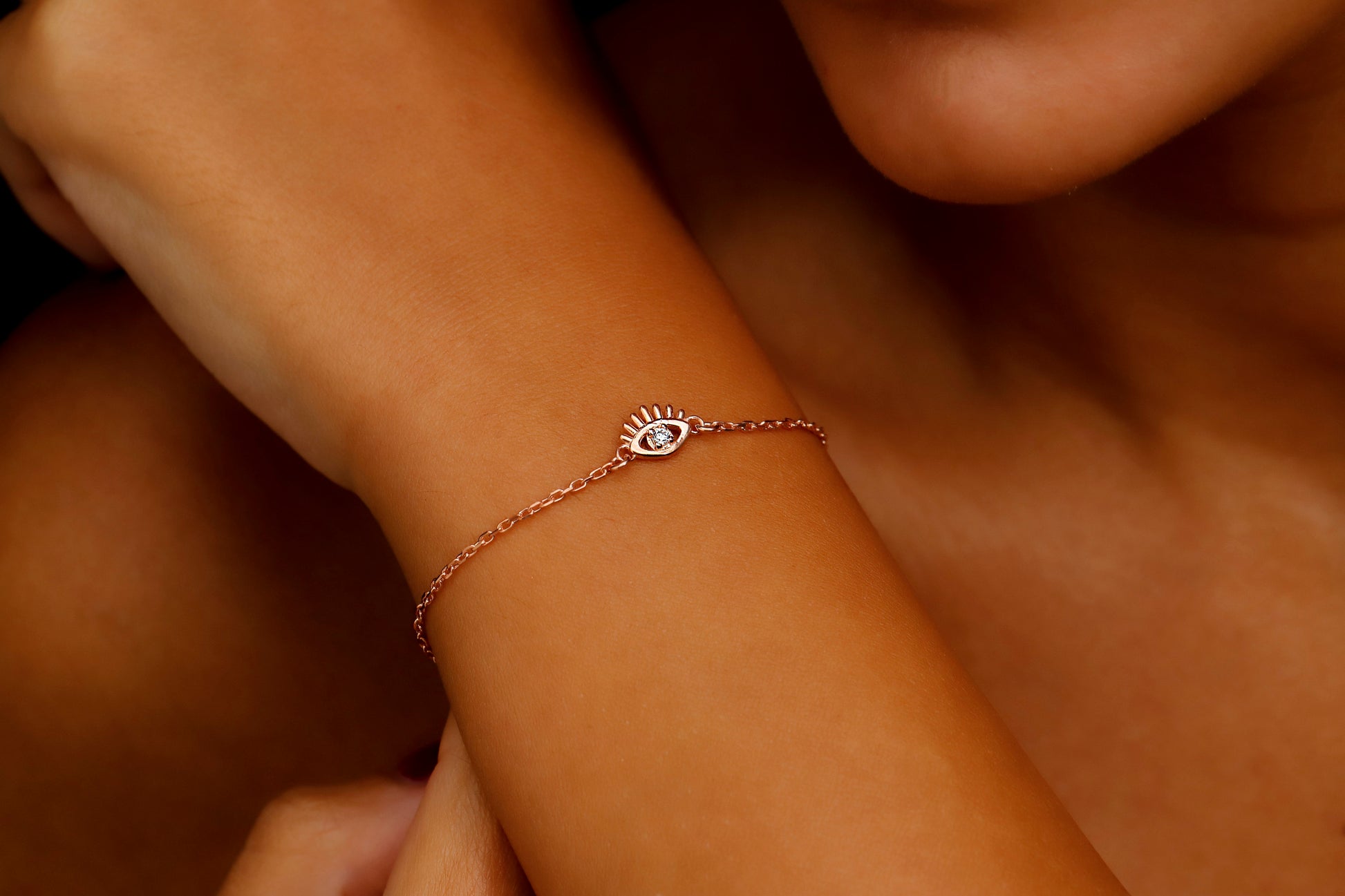 Pave Diamond Evil Eye Charm Bracelet by NecklaceDreamWorld | 14K Diamond Third Eye Bracelet | Protection Bracelet - silvergoldandrose