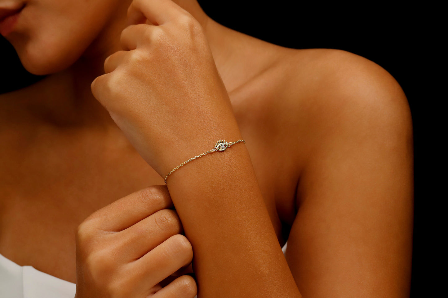 Pave Diamond Evil Eye Charm Bracelet by NecklaceDreamWorld | 14K Diamond Third Eye Bracelet | Protection Bracelet - silvergoldandrose