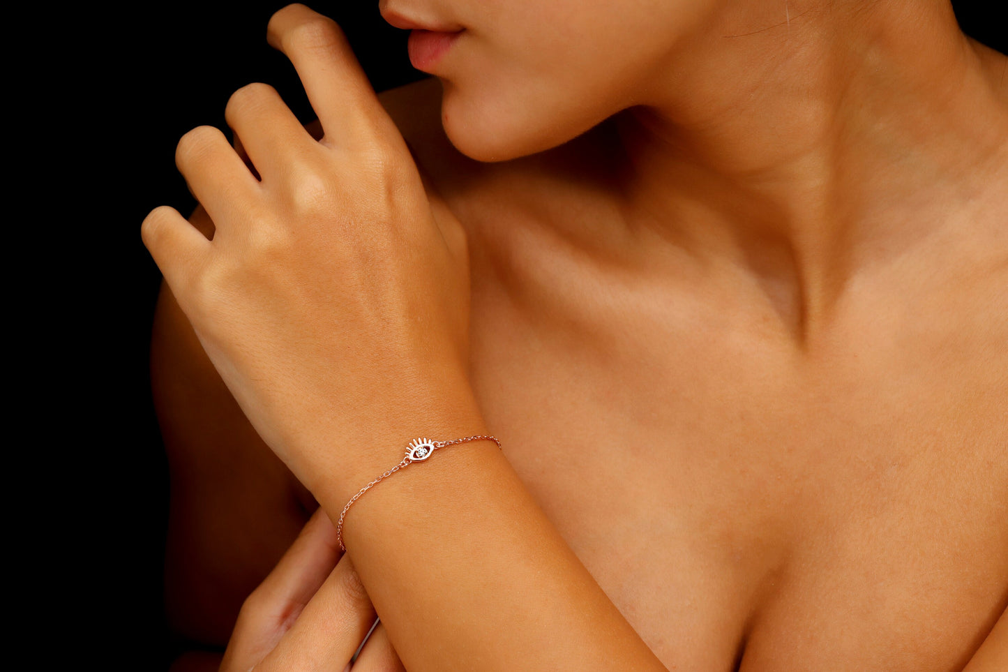 Pave Diamond Evil Eye Charm Bracelet by NecklaceDreamWorld | 14K Diamond Third Eye Bracelet | Protection Bracelet - silvergoldandrose
