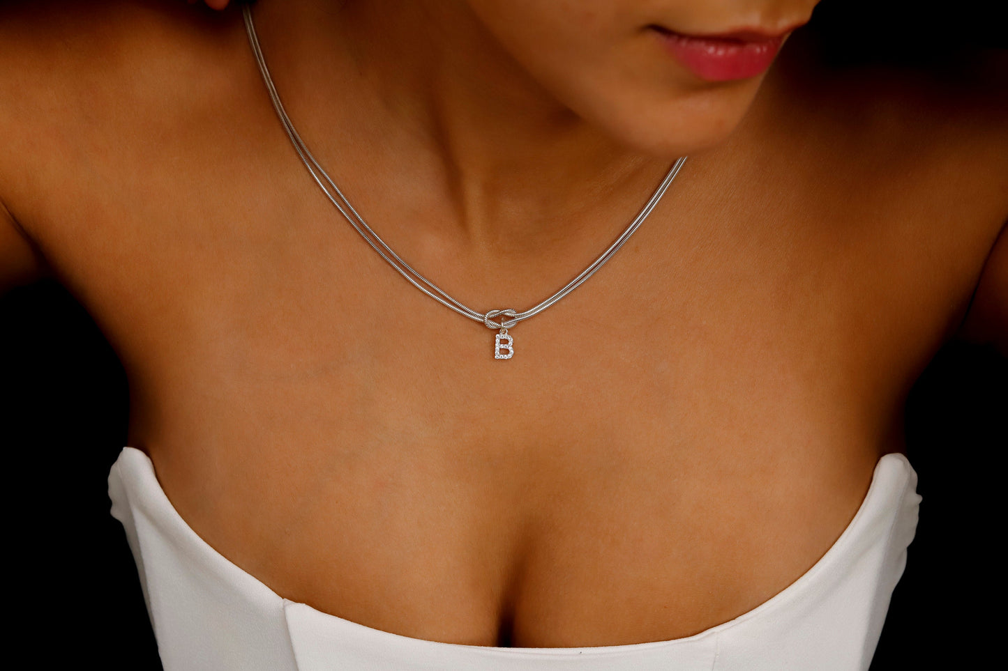 Love Knot Chain with CZ Diamond Letter