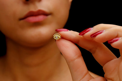 14K Gold Evil Eye Stud Earrings with Diamond | Tiny Good Luck Everyday Earrings | Dainty Evil Eye Protection Jewelry - silvergoldandrose
