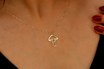 Silver & Stone Dainty Mushroom Necklace - Minimalist Charm for Nature Lovers