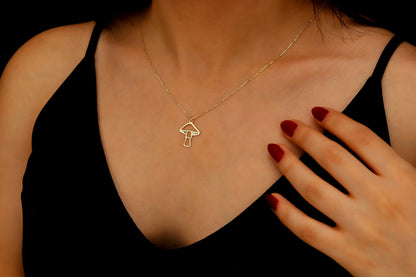 Silver & Stone Dainty Mushroom Necklace - Minimalist Charm for Nature Lovers