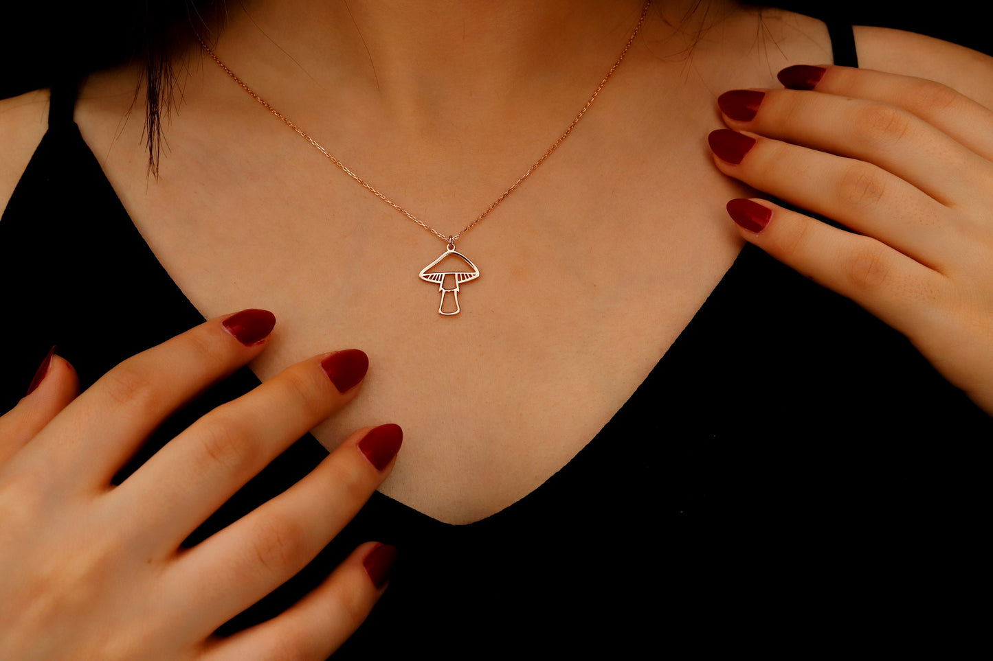 Silver & Stone Dainty Mushroom Necklace - Minimalist Charm for Nature Lovers