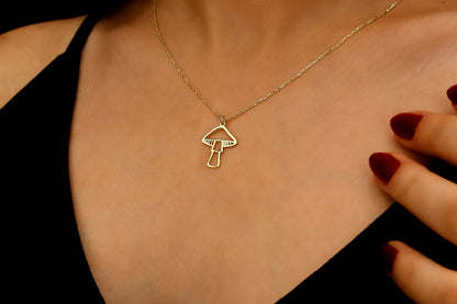 Silver & Stone Dainty Mushroom Necklace - Minimalist Charm for Nature Lovers