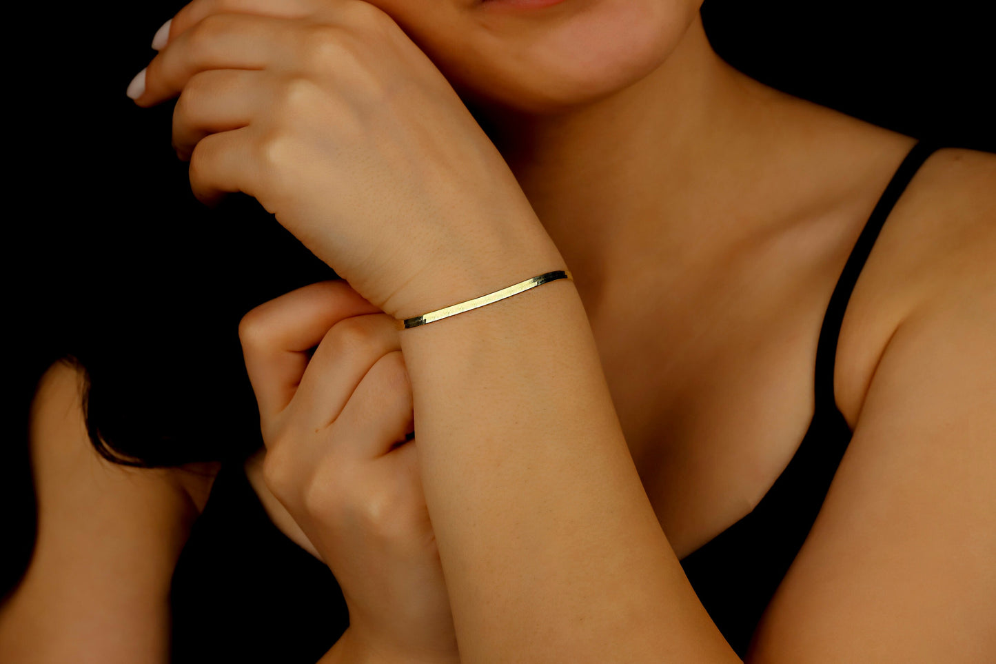 Dainty Herringbone Chain Bracelet,  Solid Sterling Silver Bracelet, Delicate Italian Chain Bracelet, Flat Snake Chain, Liquid Link Chain