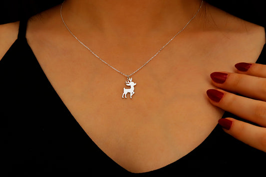Fawn Elegance Sterling Silver Necklace - Handmade Deer Pendant Jewelry