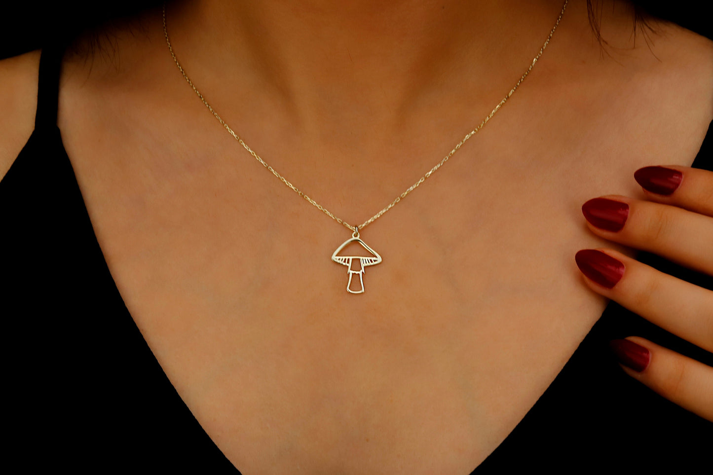 Silver & Stone Dainty Mushroom Necklace - Minimalist Charm for Nature Lovers