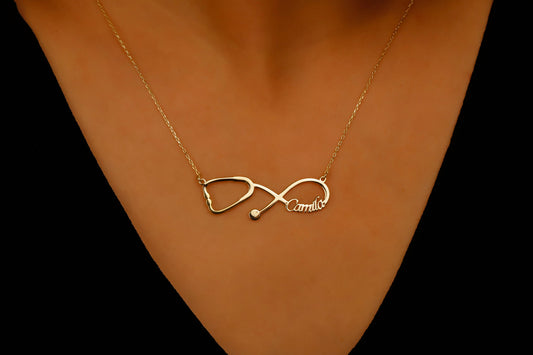 Personalized Stethoscope Necklace | 14K Gold Vermeil &amp; Sterling Silver | Unique Medical Jewelry by SilverGoldandRose