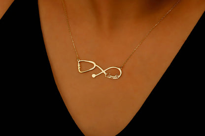 Personalized Stethoscope Necklace | 14K Gold Vermeil &amp; Sterling Silver | Unique Medical Jewelry by SilverGoldandRose