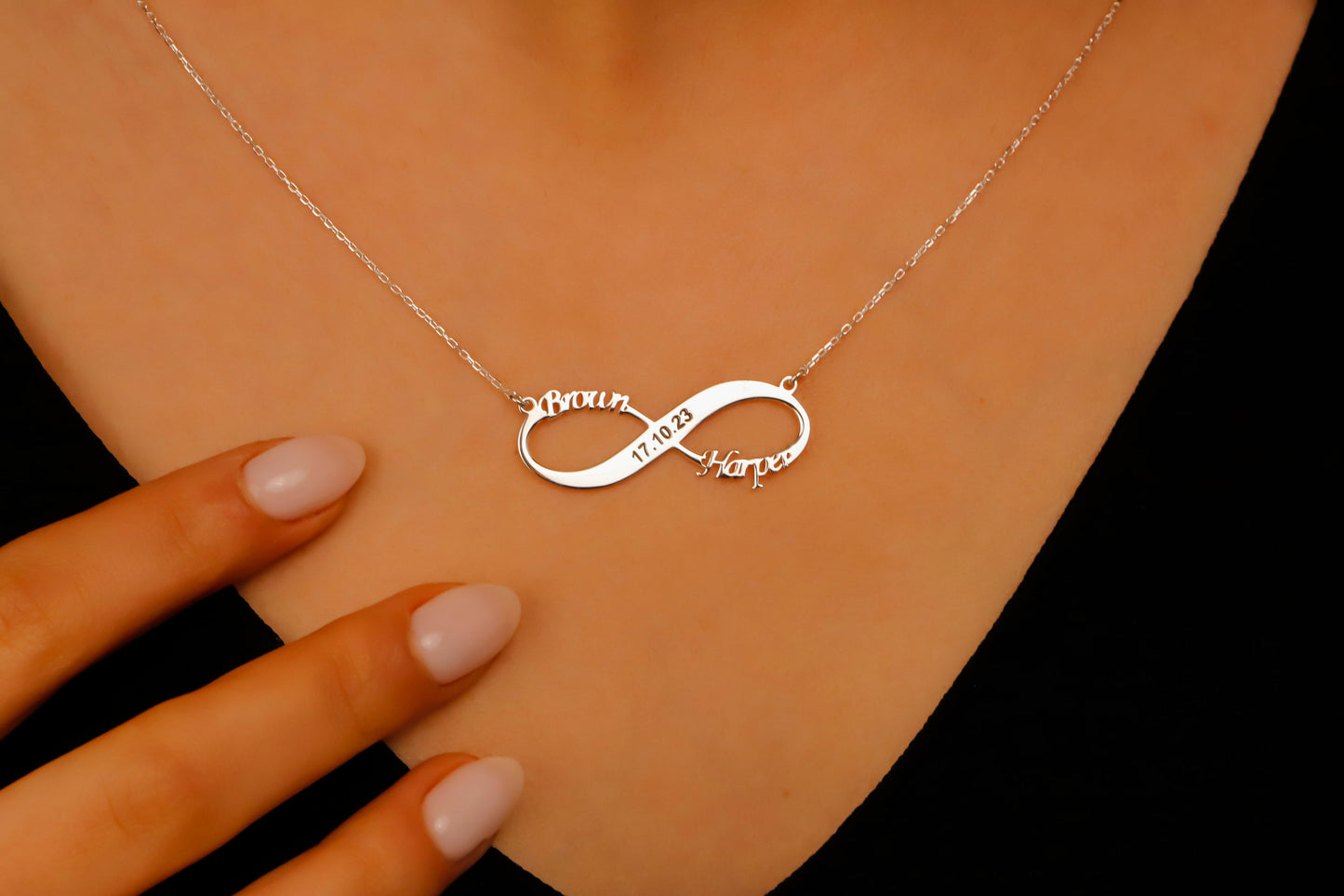 Custom Jewelry Infinity Name Necklace | Personalized Sterling Silver Anniversary Gift