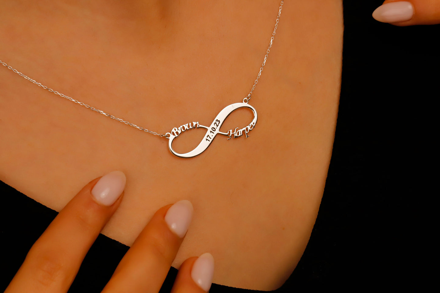 Custom Jewelry Infinity Name Necklace | Personalized Sterling Silver Anniversary Gift