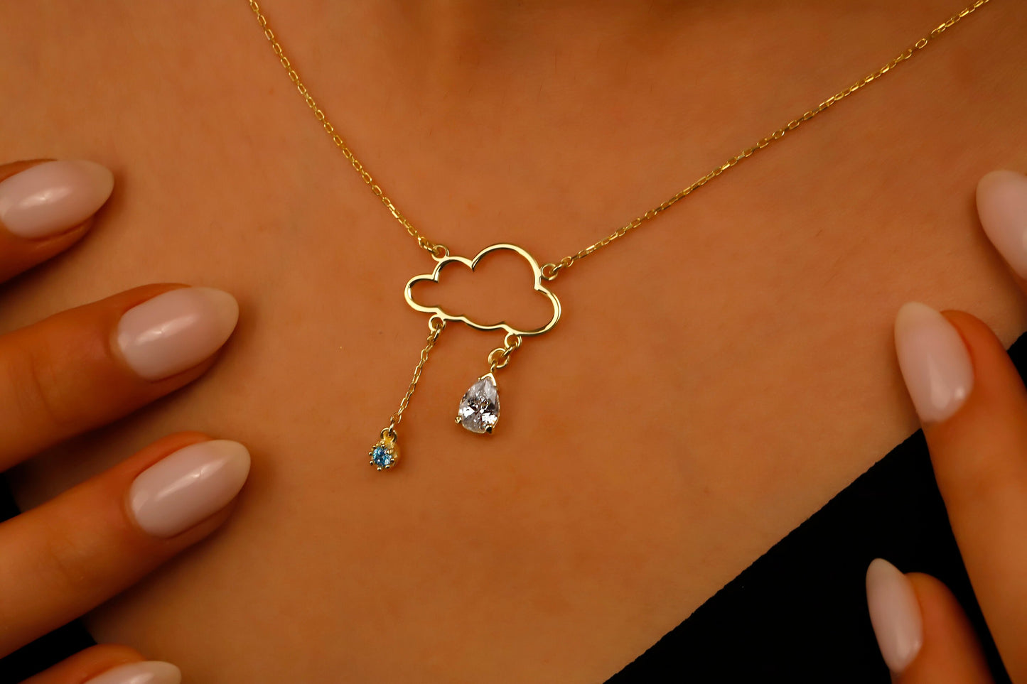 Cloud Nine Jewelry Sterling Silver Rainy Cloud Necklace with Diamond & Turquoise Weather Pendant