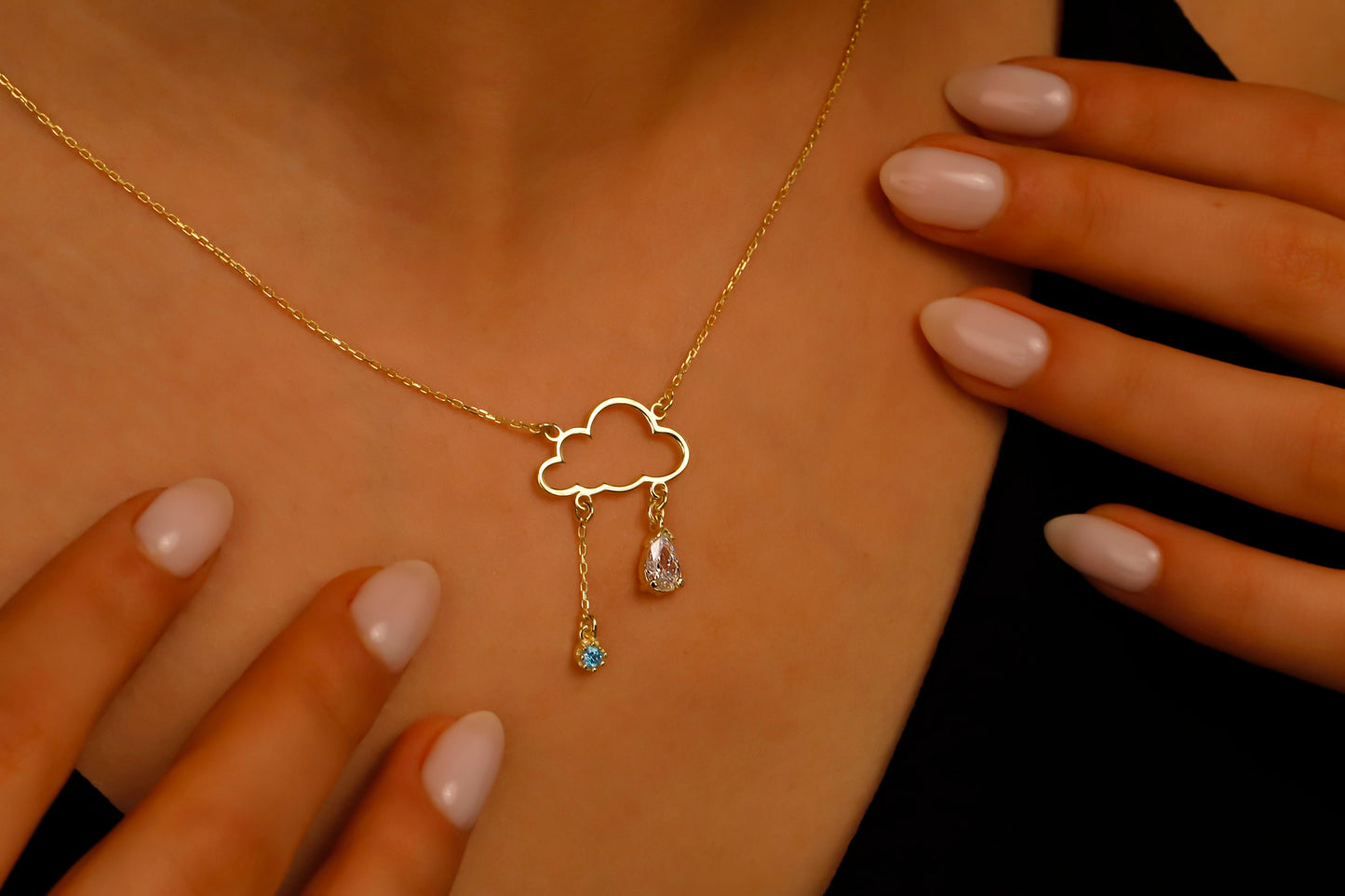 Cloud Nine Jewelry Sterling Silver Rainy Cloud Necklace with Diamond & Turquoise Weather Pendant