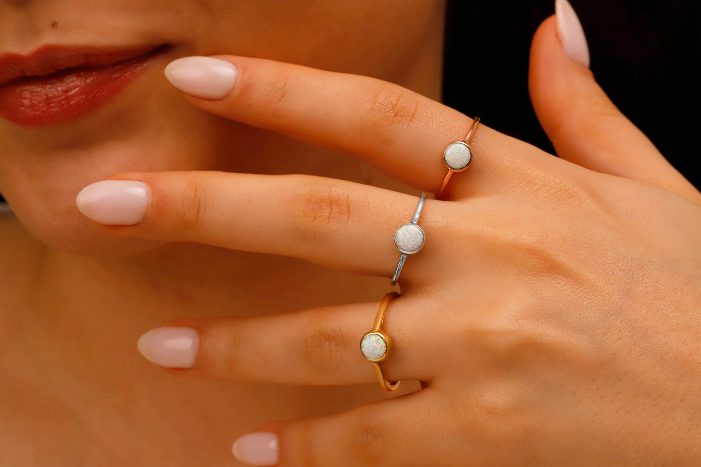 14K White Opal Rings