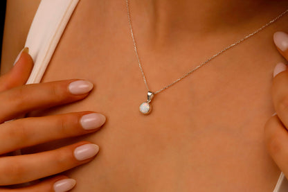 14K Gold White Opal Charm Necklace - Dainty Unique Pendant in Sterling Silver, Gold & Rose Gold for Birthdays