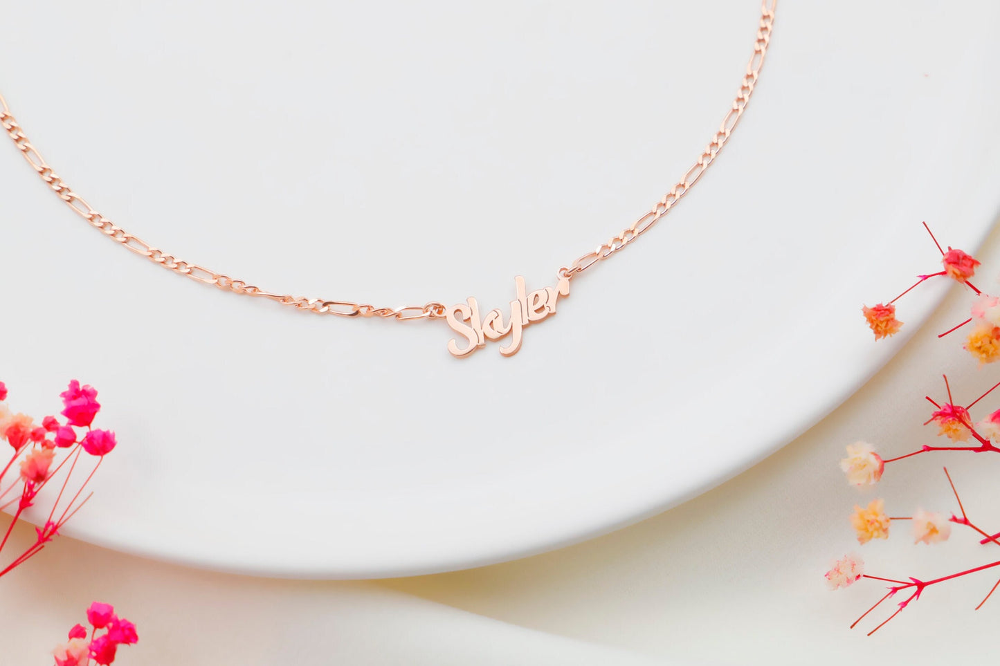 Name Necklace - Dazzling with Intermittent Pipe or Figaro Chain