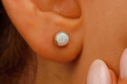 Luxe Aura 14K Gold White Opal Stud Earrings - Dainty Elegance for Every Occasion