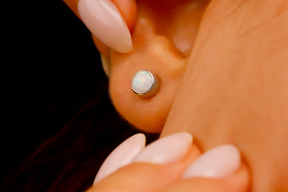 Luxe Aura 14K Gold White Opal Stud Earrings - Dainty Elegance for Every Occasion