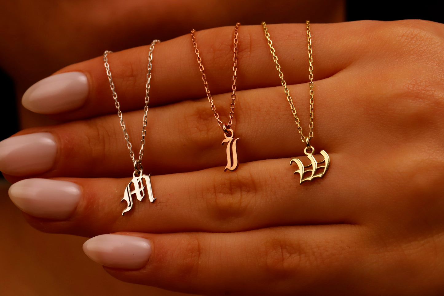 Handmade Dainty Old English Letter Necklace, Personalised Initial Jewellery | Custom Gothic Style Letter Necklace, Perfect Birthday Gifts