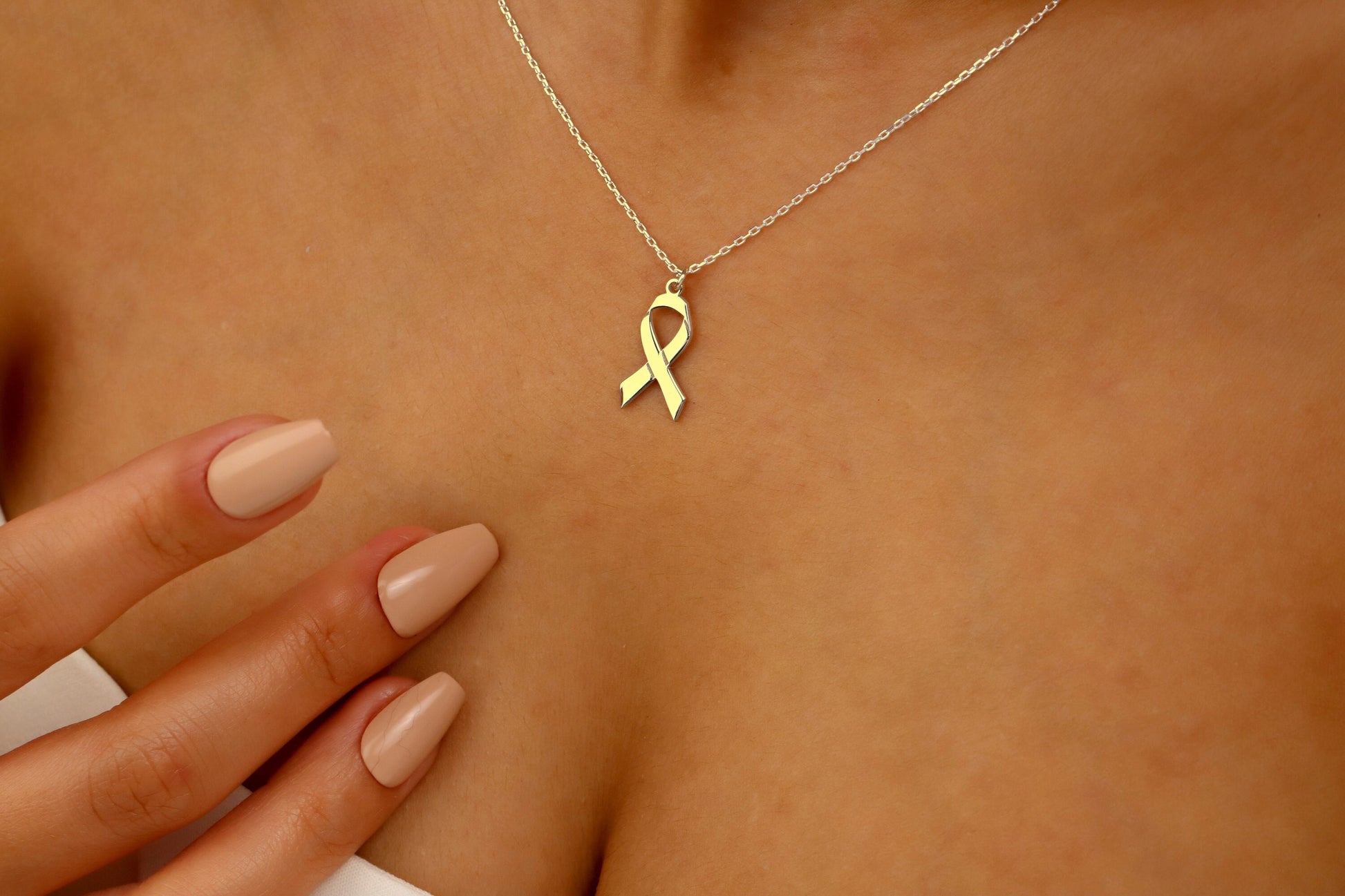 Breast Cancer Ribbon Necklace in Gold, Silver and Rose • Cancer Survivor Necklace • Breast Cancer Awareness Jewelry - silvergoldandrose