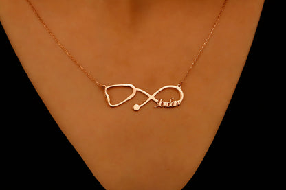 Personalized Stethoscope Necklace | 14K Gold Vermeil &amp; Sterling Silver | Unique Medical Jewelry by SilverGoldandRose