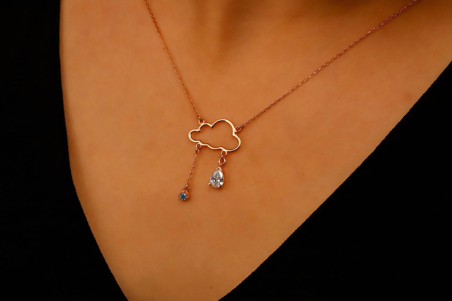 Cloud Nine Jewelry Sterling Silver Rainy Cloud Necklace with Diamond & Turquoise Weather Pendant
