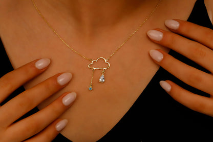 Cloud Nine Jewelry Sterling Silver Rainy Cloud Necklace with Diamond & Turquoise Weather Pendant