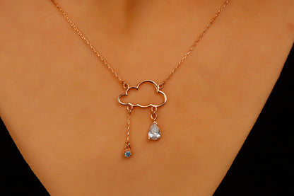 Cloud Nine Jewelry Sterling Silver Rainy Cloud Necklace with Diamond & Turquoise Weather Pendant