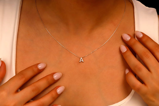 Sparkle & Shine Personalized Initial Necklace | Custom Letter Charm with Zircon & Diamond Pave for Women