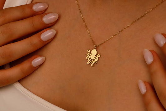 Gold Octopus Pendant Necklace | Minimalist Kraken Jewelry | Dainty Nautical Gift for Her