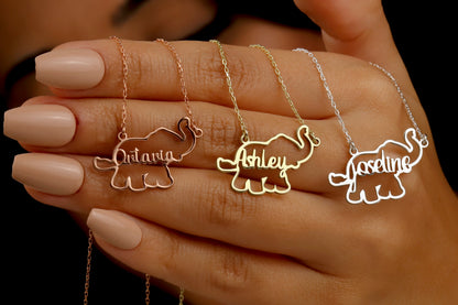 Elephant Silhouette Name Necklace | Custom Lucky Jewelry for Kids | Unique Gift for Animal Lovers