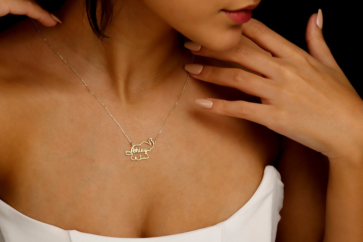Elephant Silhouette  Necklace with Name, Custom Lucky Jewelry, Personalized Kids Name Gifts, Unique Name Necklace,Animal Lover Name Necklace