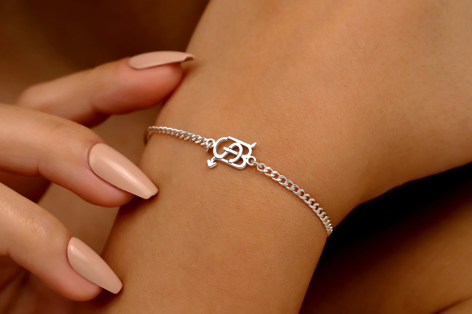 Interlocking Zodiac Sign and Initial Letter Bracelet by NecklaceDreamWorld, Custom Design Unique Astrology Jewelry Gifts - silvergoldandrose