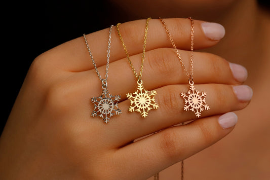 Snowflake Elegance Necklace - Gold Vermeil Sterling Silver Winter Charm